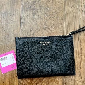 Kate Spade black pebbled leather small wristlet